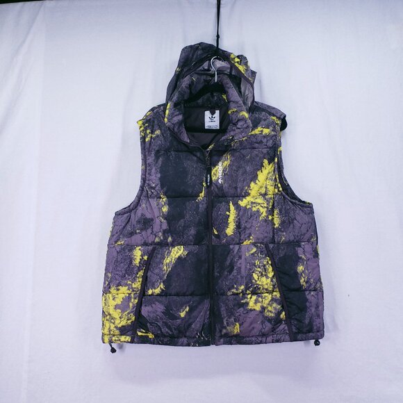 adidas Jackets & Blazers - Adidas Adventure Purple Yellow Splatter Print Quilted Puffer Jacket Vest Hooded